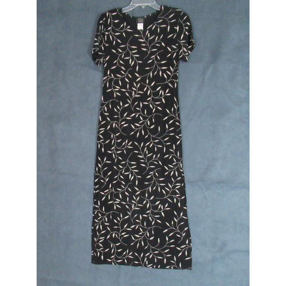 Vintage Teddi Dresses Womens Size 8P Black Floral Short Sleeve Modest 90s Y2K - Picture 1 of 7